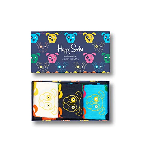 Happy Socks Animal Gift Box, kolorowe i zabawne, Skarpety dla kobiet i mężczyzn, Niebieski-Czarny-Biały 3 pary (36-40)