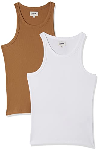 ONLY Onllindsay Tank Top, Toasted Coconut/Pack: 2 szt. Toasted Coconut/White, XS, Toasted Coconut/Pack:2 Pack Toasted Coconut/White, XS