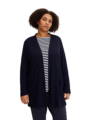 TOM TAILOR Damski Plussize kardigan z kieszeniami 1034706, 30025 - Navy Midnight Blue, 52 Duże rozmiary