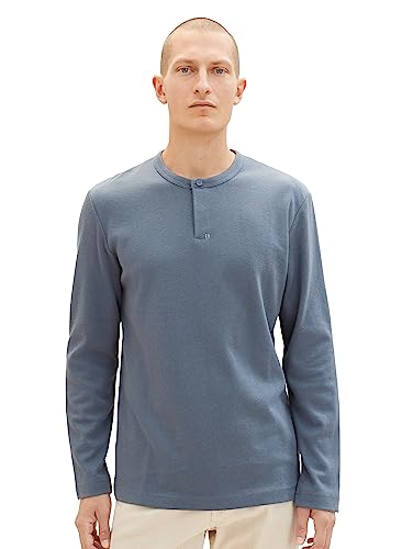 TOM TAILOR Męska koszula z długim rękawem z dekoltem Henley, 32506-dusty dark teal, S