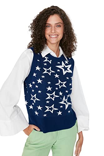 TRENDYOL Damska bluza żakardowa, granatowa, M, granatowy, M