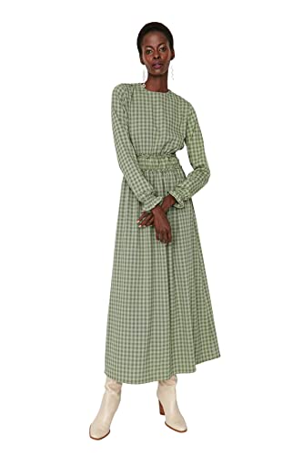 TRENDYOL Damska sukienka damska z dekoltem w kratkę, z dekoltem w kratkę, czarny, 40