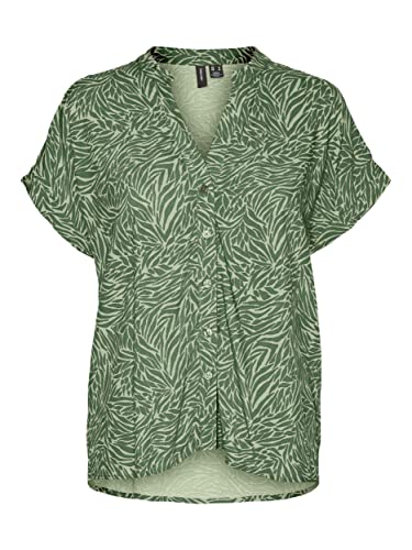 VERO MODA Damska koszulka VMSARA SS Shirt WVN Top, Reseda/AOP: Sara, L, Reseda/Aop: sara, L