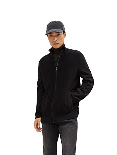 TOM TAILOR Męskie Kardigan ze stójką 1032303, 29999 - Black, S