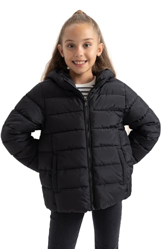 DeFacto Girl's Outer Wear Mont, czarny, 9-10 Lat