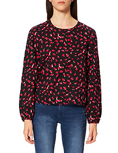 Taifun Damska bluzka w stylu boho z długim rękawem, rękawy balonowe, z mankietami, bluzka z długim rękawem, jednokolorowa, Czarny wzór, 36