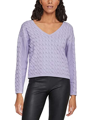 Vila Damskie ponczo VICHAO V-Neck L/S Cable Knit TOP/SU-NOOS, Sweet Lavender, XS, Sweet Lavender, XS