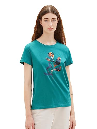 T-shirt damski TOM TAILOR z nadrukiem, 21178-wiecznie zielony, XS
