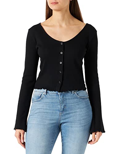 Urban Classics Damska bluza z kapturem typu cropped Rib Cardigan, czarny, S