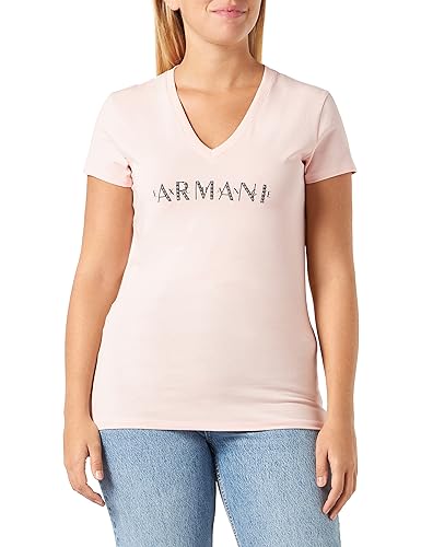 Armani Exchange Damska koszulka z elastycznej bawełny z dekoltem w kształcie litery V, Rosa, S