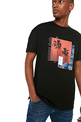 Trendyol Men's okrągły czarny męski t-shirt, czarny, ekstra duży