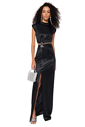 Trendyol Damska sukienka wieczorowa z dzianiny Shift, czarna, 38, Czarny, 64