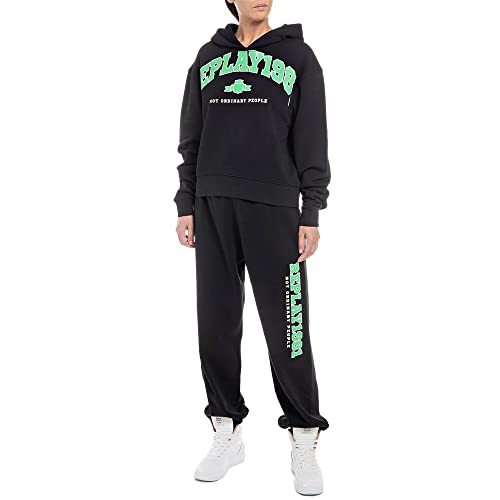 Replay Damska bluza z kapturem, 098 BLACK, L