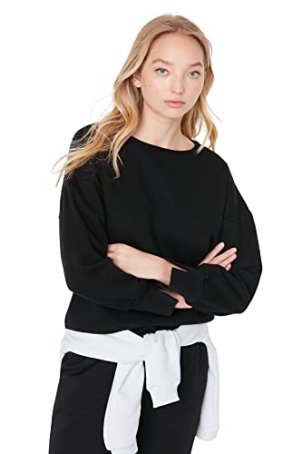 Trendyol Damska bluza z okrągłym dekoltem, zwykła, czarna, S, Czarny