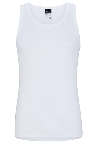BOSS Męski tank top oryginalny podkoszulek z bawełny o delikatnej strukturze RIPP, White100, M
