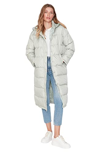 Trendyol Damska bluza z kapturem, jednokolorowa, oversize, kurtka zimowa, lekka, khaki, M, Jasny Khaki