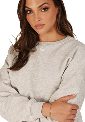 OW COLLECTION Bluza damska Women's OW z okrągłym dekoltem, jasnoszara, mała
