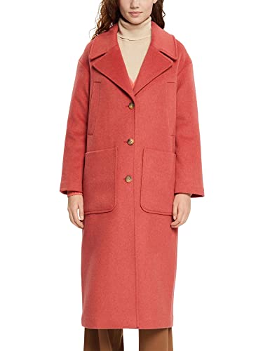 edc by ESPRIT Długi płaszcz z mieszanki wełny, koralowy, L