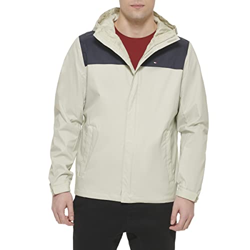 Tommy Hilfiger Męska lekka, oddychająca, wodoszczelna kurtka z kapturem, płaszcz przeciwdeszczowy, granatowy/lodowy, XL
