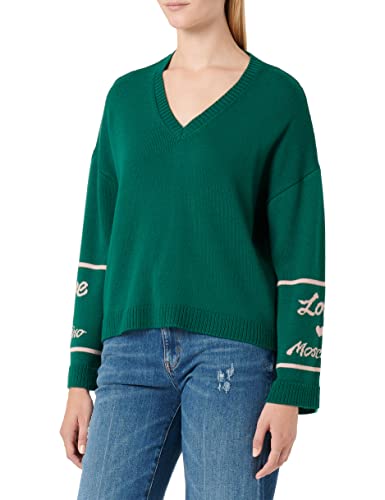 Love Moschino Damski sweter z dekoltem w serek, zielony, 42