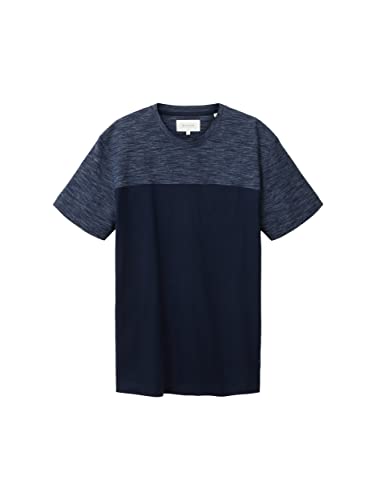 TOM TAILOR Męski T-shirt w stylu Colorblock, 32033 - niebieski (Blue Streaky Melange), M