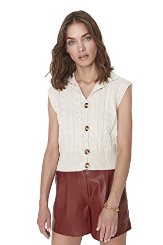 TRENDYOL Damska kamizelka z dekoltem w serek, jednokolorowa, regularna, dziergana bluza, szara, M, szary, M
