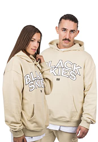 Blackskies Bluzka z kapturem o wadze ciężkiej Oversize | Streetwear Luxury Sweers Men's Ladies Sweter Sweter z stadem, Beżowo-czarna bluza z kapturem, XL