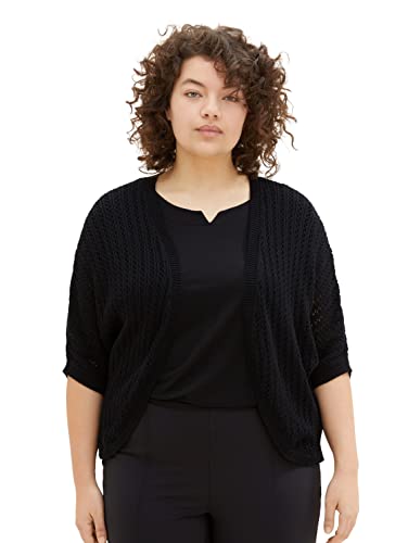 TOM TAILOR Damski 1038554 Plussize kardigan kurtka z dzianiny, 14482-Deep Black, 46, 14482 – Deep Black, 46 Duże Rozmiary