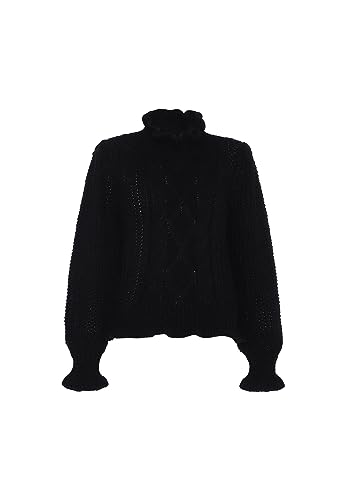 faina Damski sweter z falbankami Fried Dough Twists sweter z okrągłym dekoltem CZARNY rozmiar XL/XXL, czarny, XL