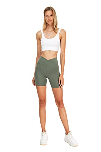 Trendyol Women's Roller anop toille szczegółowe rajstopy sportowe do jogi, spodnie, khaki, rozmiar S