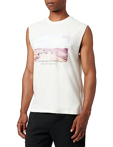 Koton Męski tank top bez rękawów z nadrukiem Crew Neck Cotton, biały (000), S