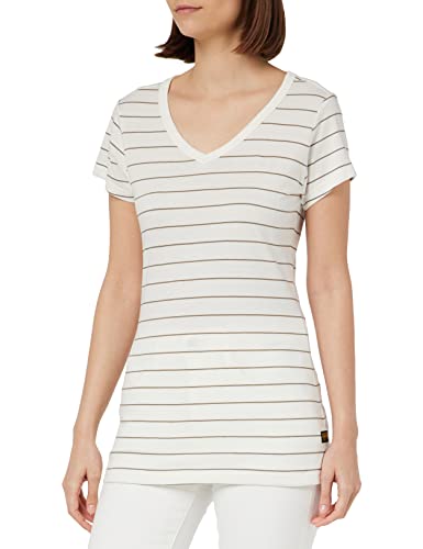 G-STAR RAW Women's Eyben Slim V-Neck Top T-shirt z krótkim rękawem, wielokolorowy (Milk/Deep Walnut Stripe D21314-C483-G049), L, Wielokolorowy (Milk/Deep Walnut Stripe D21314-c483-g049), L