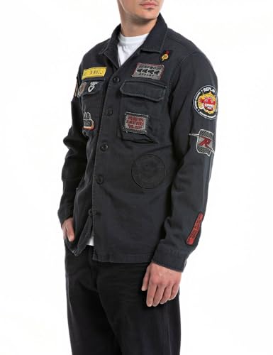 Replay Męska kurtka koszulowa regular fit, 097 Charcoal, XXL