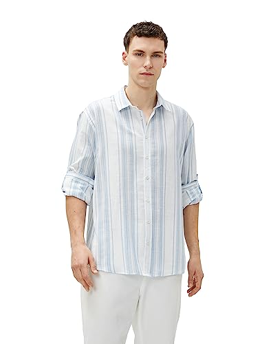 Koton Męska koszulka z długim rękawem, klasyczny dekolt bawełna, 7s1 (Navy Stripe), M