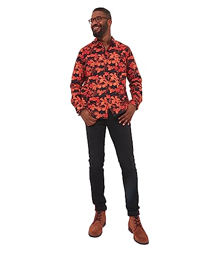 Joe Browns Męska koszula z długim rękawem z nadrukiem jesiennym kwiatowym premium, pomarańczowy, XL