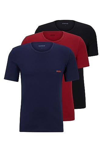 HUGO Męski T-shirt RN Triplet P, trójpak, z bawełny, z nadrukiem logo, Navy413., XL