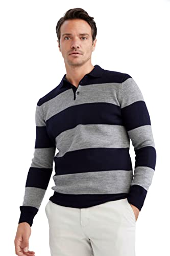 DeFacto Męski sweter z dzianiny z długim rękawem, okrągły dekolt, slim fit dla mężczyzn, topy (szary melanż, 3XL), szary melanż, 3XL