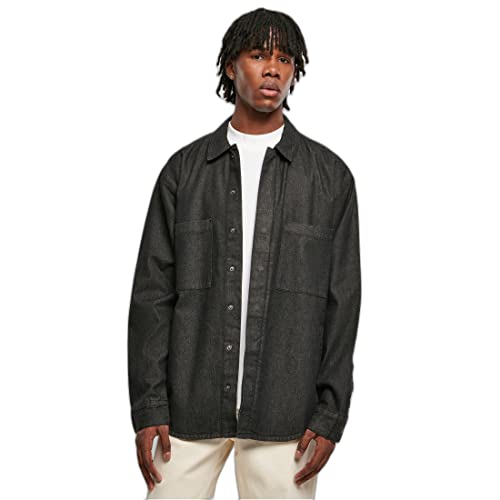 Urban Classics Oversized Denim Pocket Shirt męska koszula z długim rękawem niebieska Basics, Realblack Washed, S