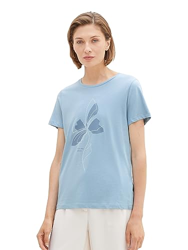 T-shirt damski TOM TAILOR z nadrukiem, 26320-niebieski stonington, M