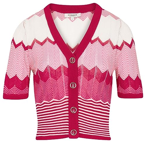 Morgan damski sweter z krótkim rękawem z nadrukiem szewronu MRAYA ciemnoróżowy TXL, Piwonia, XL