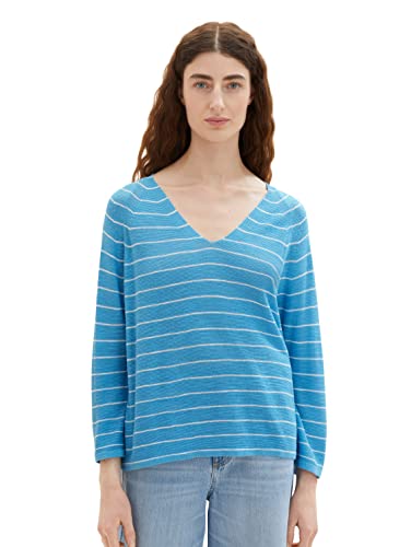 TOM TAILOR Damski sweter ze strukturą w paski, 31724 - Blue Offwhite Stripe, XS