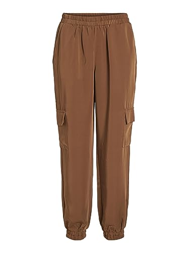 Vila Damskie spodnie cargo z wysokim stanem, Caramel Café, 36