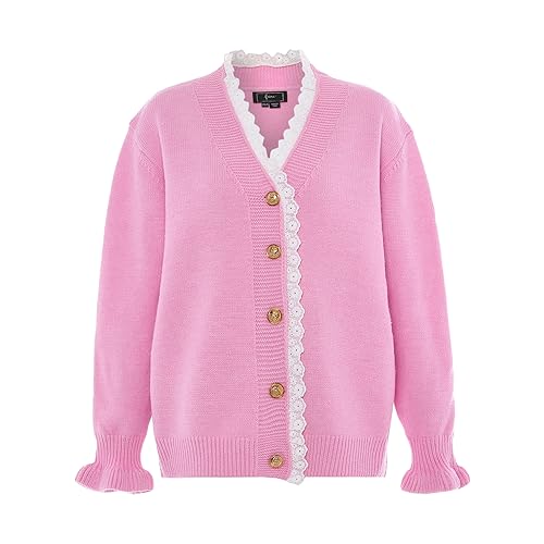 faina Damski sweter z dzianiny w stylu vintage z kwiecistą koronką i koronką akrylowy lawendowy rozmiar XL/XXL, lawendowy, XL