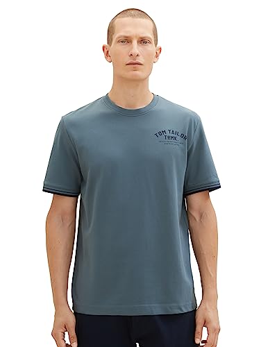 TOM TAILOR Męski T-shirt z nadrukiem logo, 32506-dusty dark teal, XXL