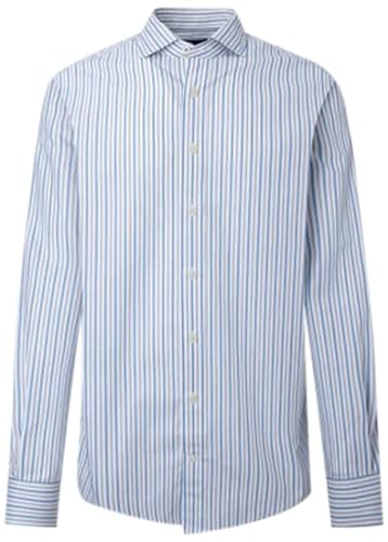 Hackett London Męska koszula SLUB Mel Stripes Button Down Shirt, biała/niebieska, XS
