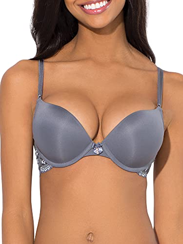 Smart & Sexy Damski biustonosz push up, maksymalny dekolt, fiszbiny, szary, 34B