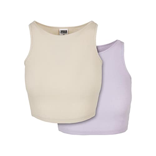 Urban Classics Damski top z wyciętymi prążkami, 2 sztuki, trawa softseagrass+lilac, M