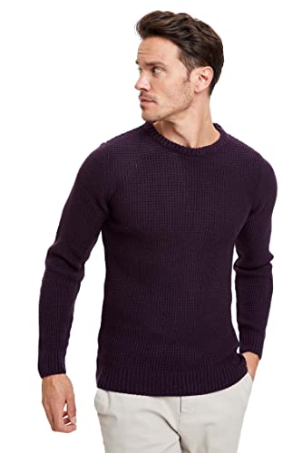 DeFacto Męski sweter z dzianiny z długim rękawem, okrągły dekolt, slim fit dla mężczyzn, topy (bordowy, XS), bordowy, XS