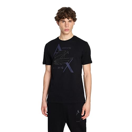 Armani Exchange Męski T-Shirt Regular Fit Ax Eagle Tee, czarny, M