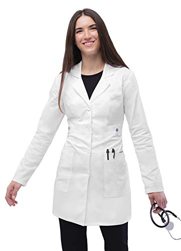 Adar Uniwersalny elastyczny płaszcz laboratoryjny dla kobiet - 91 cm płaszcz laboratoryjny z zakładką w talii, biały, 3XL
